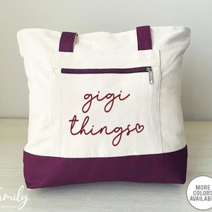 Gigi Things, Gigi Bag, Zippered Tote, Custom Name Tote, Gigi Gift, Two Tone Bag