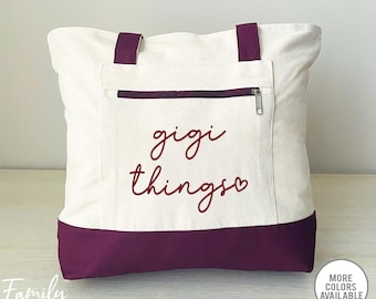 Gigi Things - Zippered Tote Bag - CUSTOM Name Bag - Two Tone Bag - New Gigi Gift