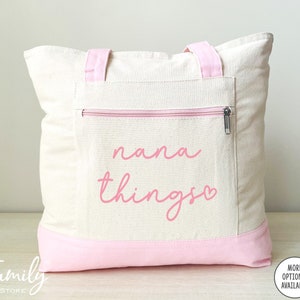 Nana Things Zippered Tote Bag CUSTOM Name Bag Two Tone Bag New Nana Gift image 3