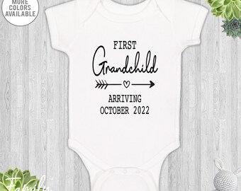 First Grandchild Arriving Personalized Baby Bodysuit Baby Announcement  Pregnancy Reveal To Grandparents