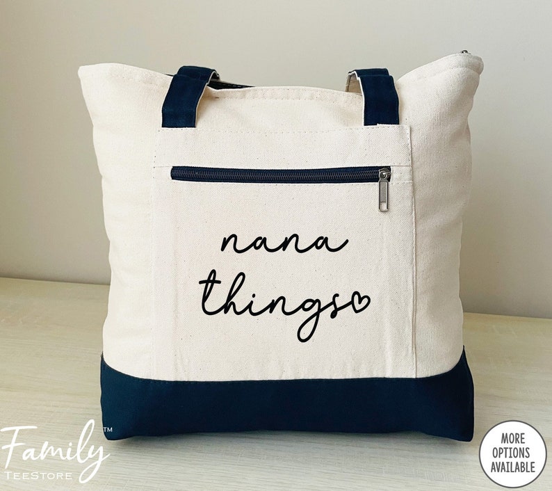 Nana Things Zippered Tote Bag CUSTOM Name Bag Two Tone Bag New Nana Gift image 2