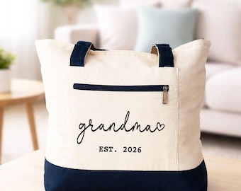 Año de fundación de la abuela, bolso bicolor, bolso de mano con cremallera, regalo para la nueva abuela, regalo para la futura abuela, regalo para el Día de la Madre