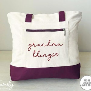 Grandma Things Bag - Zippered Tote Bag - Personalized Tote Bag For Grandma - Two Tone Bag - New Grandma Gift