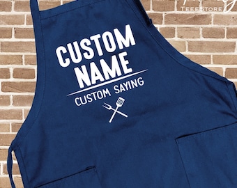 Custom Name And Saying Grill Apron, Grilling Apron,  Kitchen Apron, Personalized Apron,  Funny Gift For Him, Husband Apron, Chef Gift