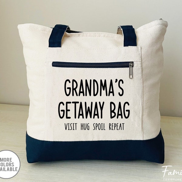 Grandma's Getaway Visit Hug Spoil Repeat - Zippered Tote Bag - CUSTOM  Bag - Two Tone Bag - Funny Grandma Gift