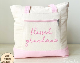 Blessed Grandma, Grandma Gift, Two Tone Bag, Zippered Tote, Grandma Tote, Grandma To Be Gift, Personalized Grandma Bag, Mother's Day Gift