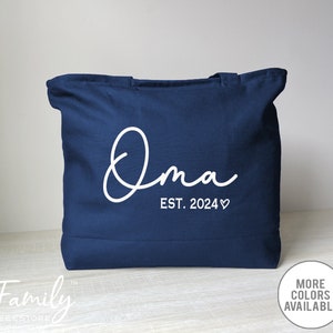 Oma Est. Year,  Zippered Tote Bag, Personalized Tote Bag, Personalized Oma Gift, Pregnancy Announcement Gift, Mother's Day Gift