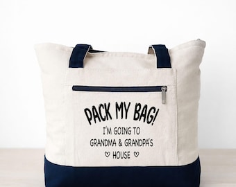 Sac fourre-tout Je vais chez grand-mère, sac de voyage personnalisé, sac en toile de grand-mère en visite