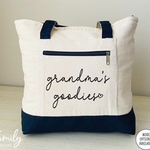 Grandma’s Goodies, Zippered Tote Bag, Grandma Bag, Personalized Tote, Two Tone Bag, Funny Grandma Gift