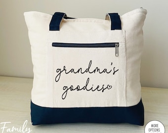 Grandma’s Goodies - Zippered Tote Bag - Grandma Bag - Personalized Tote Bag - Two Tone Bag - Grandma Gift