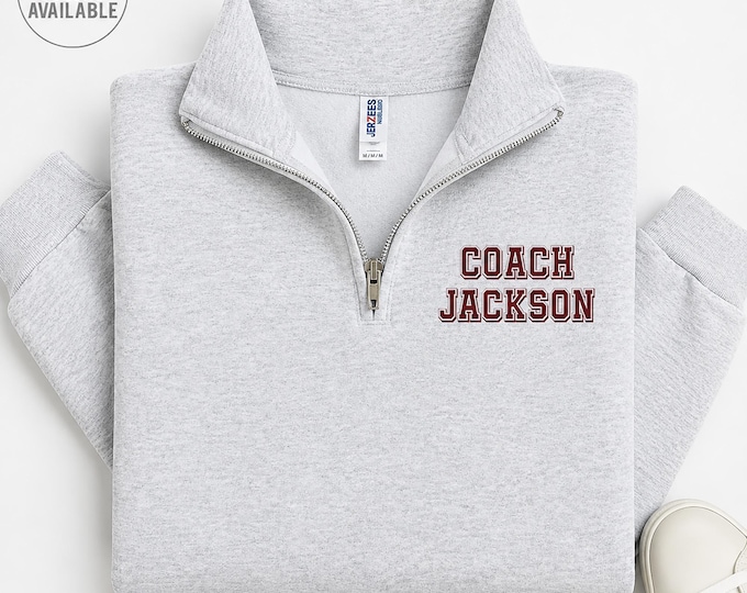 Coach Quarter Zip Sweatshirt, Personalized Coach Sweater, Coach Name Gift, Custom Name Coach Pullover