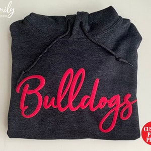 Embossed Team Name Hoodie, Custom School Mascot Hooded Sweatshirt, Embossed School Mascot Sweatshirt, Custom Mascot Hoodie