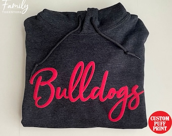 Embossed Team Name Hoodie, Custom School Mascot Hooded Sweatshirt, Embossed School Mascot Sweatshirt, Custom Mascot Hoodie