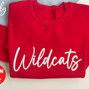 Custom School Mascot Sweatshirt, Embossed Team Name Sweatshirt, Custom School Team Name Mascot Sweatshirt, Embossed Puff Sweatshirt