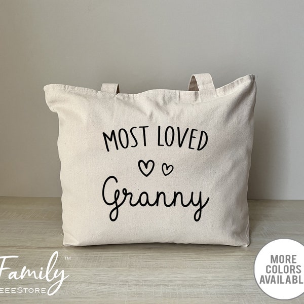 Most Loved Granny - Zippered Tote Bag - Granny Tote Bag - Granny Gift - Gifts For Granny