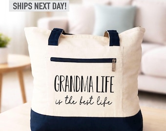 Sac fourre-tout grand-mère, fourre-tout en toile bicolore à glissière, cabas grand-mère, nouveau cadeau grand-mère