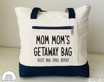 Mom Mom's Getaway Visit Hug Spoil Repeat - Zippered Tote Bag - CUSTOM Name Bag - Two Tone Bag - Funny Mom Mom Gift