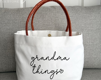 Grandma Things Bag, Canvas Tote Bag, Grandma Tote, Personalized Gift For Grandma, Mother's Day Gift