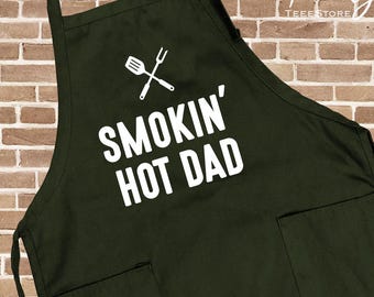 Smokin' Hot Dad, Grilling Apron, Funny Husband ApronNew Dad Gift, Funny Dad Apron
