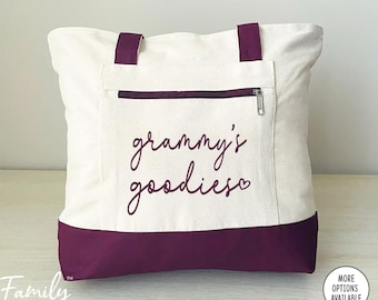 Grammy's Goodies - Zippered Tote Bag - Grammy Tote Bag - Personalized Tote Bag - Two Tone Bag - Grammy Gift