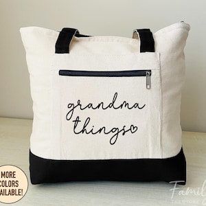 Grandma Things Bag, Grandma Gift, Personalized Tote, Zippered Grandma Bag, Two Tone Bag, New Grandma Gift, Mother&#39;s Day Gift