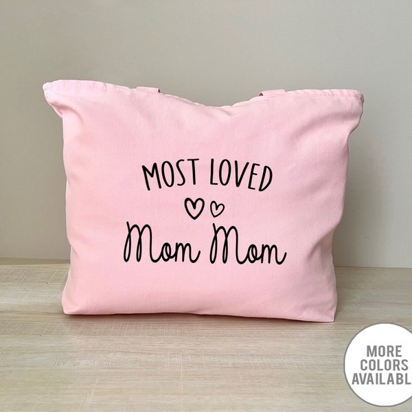 Most Loved Mom Mom - Zippered Tote Bag - Mom Mom Tote Bag - Mom Mom Gift -  Gifts For Mom Mom