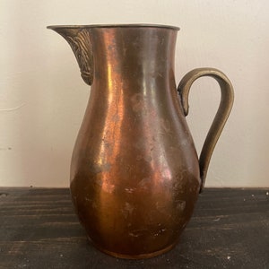 Small Vintage Copper Pitcher / Creamer with Brass Accents