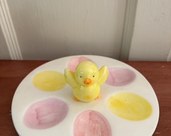 Vintage Hand Painted Ceramic Deviled Egg Plate