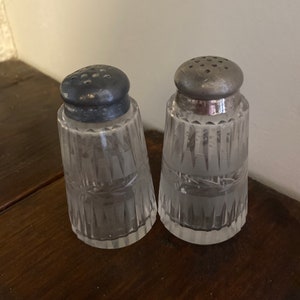 Antique glass etched salt & pepper shakers