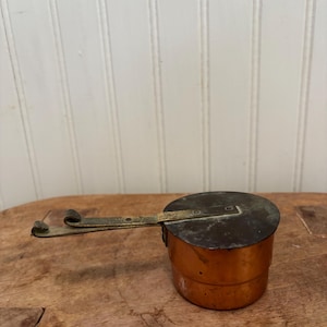 Vintage Small Copper Pot With Sliding Lid and Brass Handle