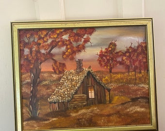 Pintura de paisaje enmarcada vintage