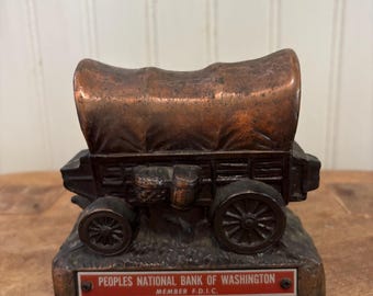 Vintage People’s National Bank Banthrico covered wagon coin bank