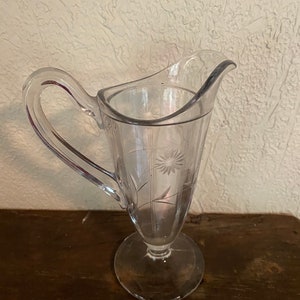 Vintage Etched Floral Glass Pitcher