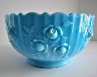 Fenton Rose Blue Marble Bowl number 9224 MB
