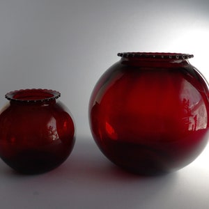 TWO Anchor Hocking, Royal Ruby, rose bowl vases