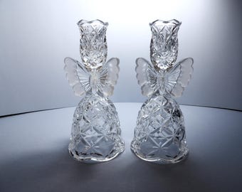Hofbauer Glass "Papillion" frosted butterflies candlesticks.