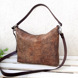 Cognac simple bag, Women's crossbody, shoulder bag Rust Brown, Lightweight Casual, Exotic Quality Leather, Medium Gray bag