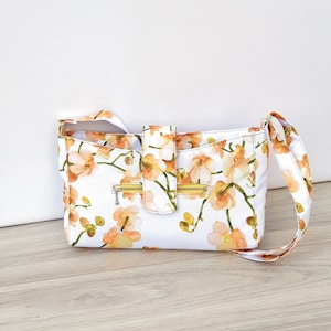 Floral Canvas Crossbody Bag, Yellow Hobo Style Purse, Light Fresh Daily Bag, Flower Pattern