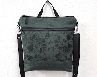 Wandelbare Umhängetasche/Rucksack, mittelgroße Handtasche, naturfarbenes Canvas, Außentasche