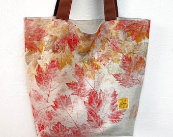 Reversible Ticking Cotton Shopping Bag, Handmade Farmhouse Market Tote, Washable grocery bag 14x13"