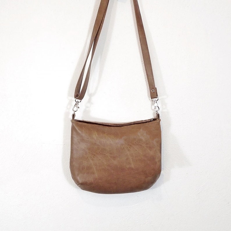 Day Brown small shoulder bag, Satchel mini, simple crossbody bag, Lightweight bag, evening vegan bag, antique Gray Black White leather image 7