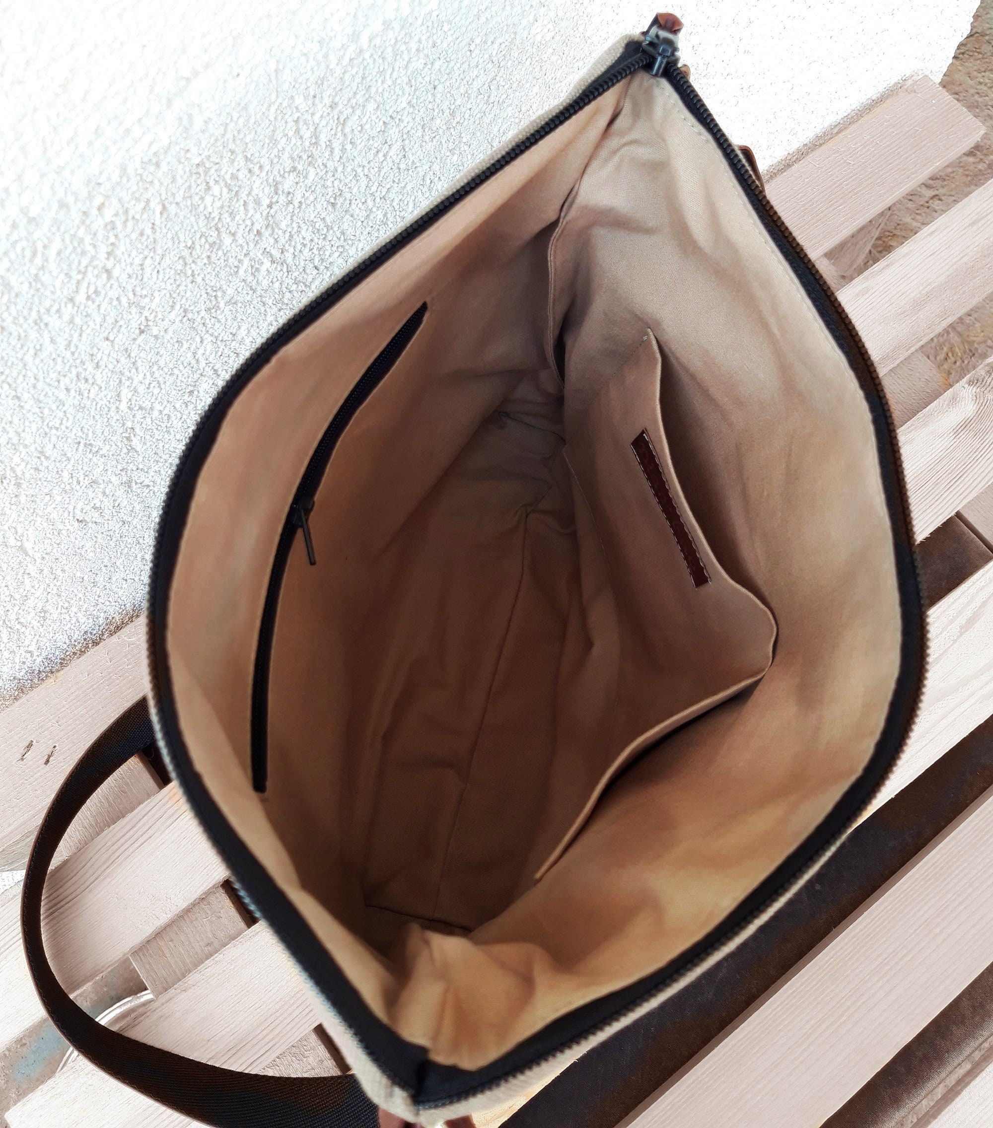 Medium Canvas Crossbody Bag Zipper | Jute Shoulder Bag With