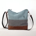 Crossbody bag Gray Turquoise | Hand print canvas purse | Linen fabric | Large Medium bag product logo