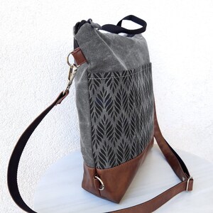 Backpack Convertible purse, Black, Tan, Gray crossbody bag, bag Aztec pattern, shoulder bag, Marble effect canvas hobo purse, vegan purse image 4