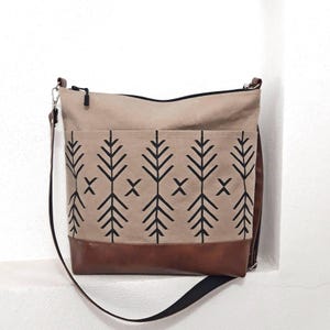 Large Crossbody Bag, Handmade shoulder handbag, Aztec Print Vegan Canvas Bag