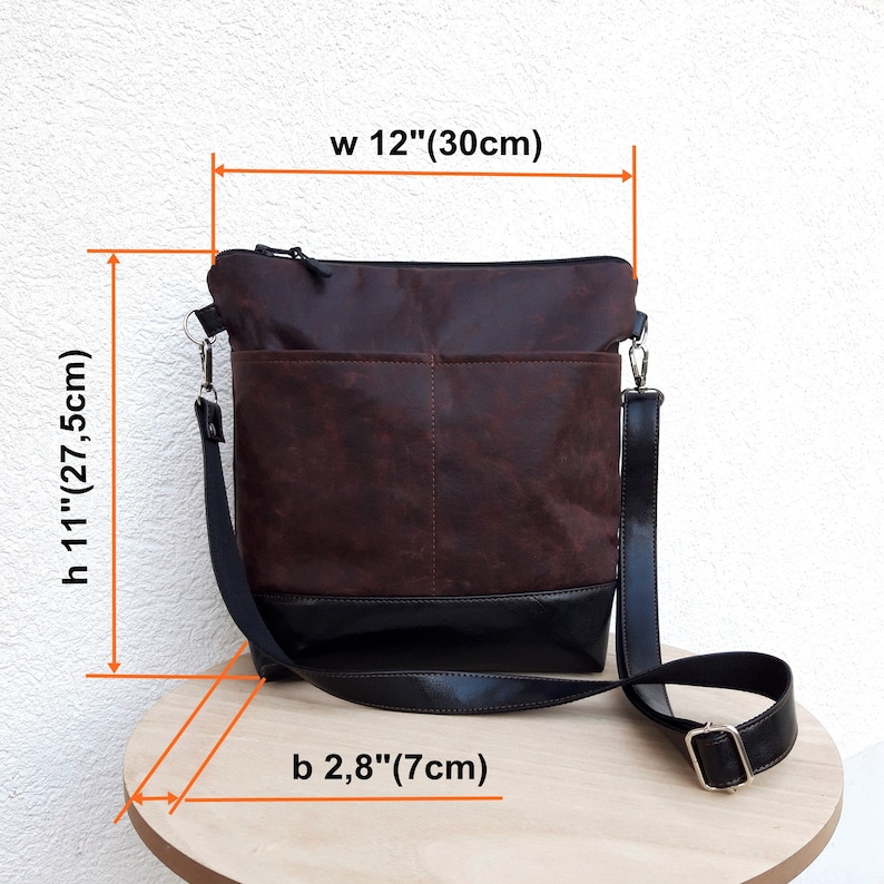 Deep crossbody purse, Ready to ship bag, Leather brown burgundy bag, vegan bag, everyday handbag, shoulder bag external pockets, messenger image 10