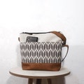 Medium canvas crossbody bag zipper | Jute shoulder bag with pattern | canvas hobo crossbody purse | vegan leather purse | gray white bag product logo