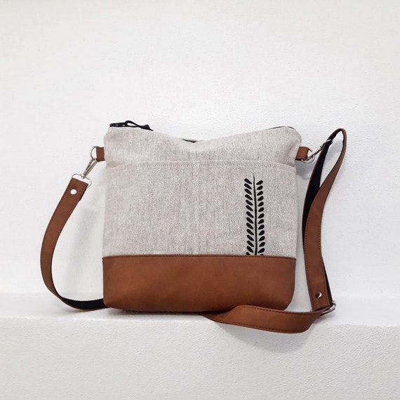 バッグ Diemm handmade wool bag-brown Crossbody Bag Natural Product, Beige Jute Canvas Bag, Vegan