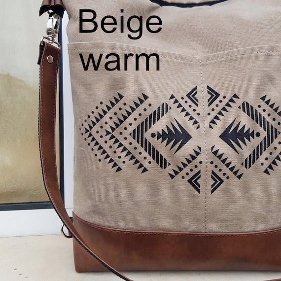 Beige Geometric Canvas Backpack Tote - Neutral Women\'s Bag Chic Light Grey Canvas Backpack Tote Bag - Convertible  main image 4