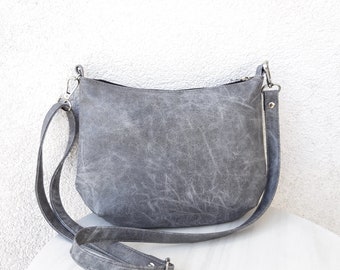 Gray Day crossbody purse, Small evening shoulder bag, Leather vegan antique, Satchel mini, Lightweight bag, Brown Gray Black White bag